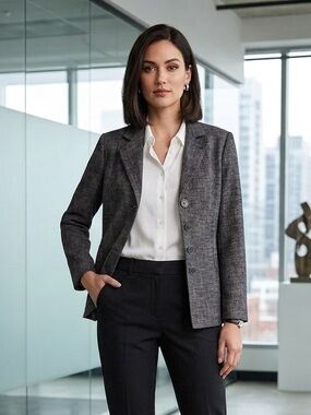 Le Château Charcoal Grey Textured 4-Button Blazer